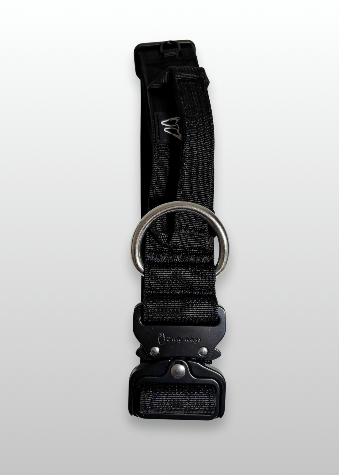 1.5" Tactical Collar with Handle - Black pet collars & harnesses from Floof Pet Products on a neutral background