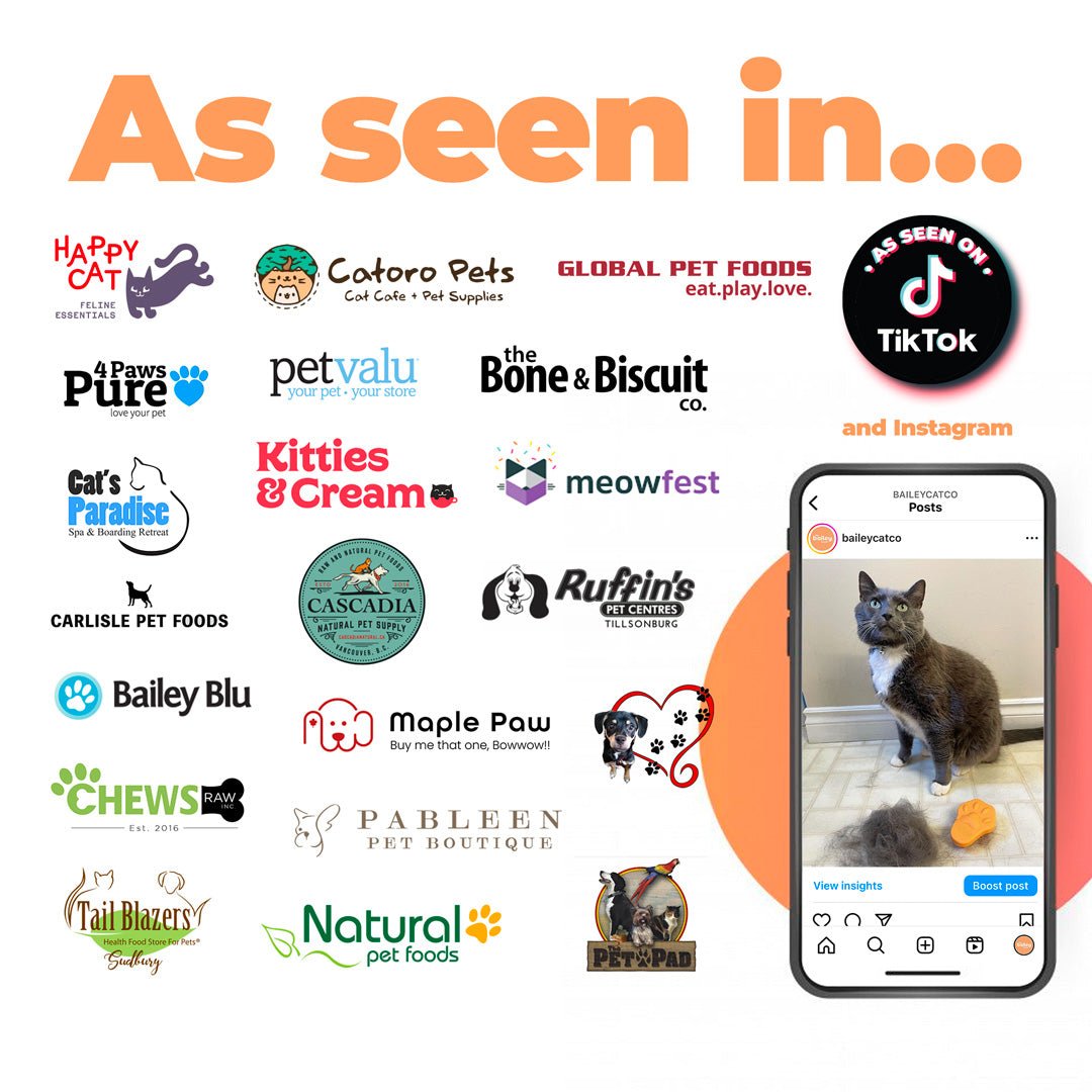 Collage of pet-related brand logos with a smartphone displaying a pet photo on a white background.