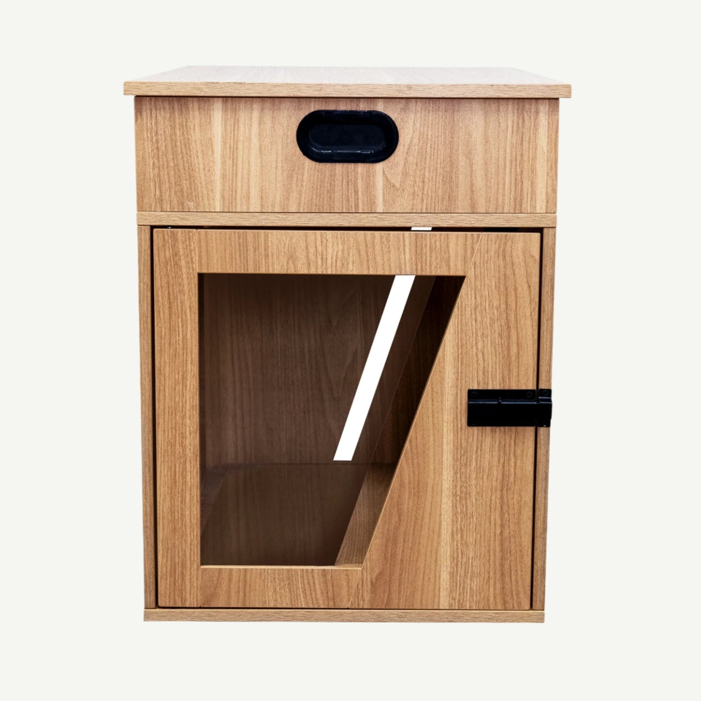 Wooden cabinet with a glass door on a white background