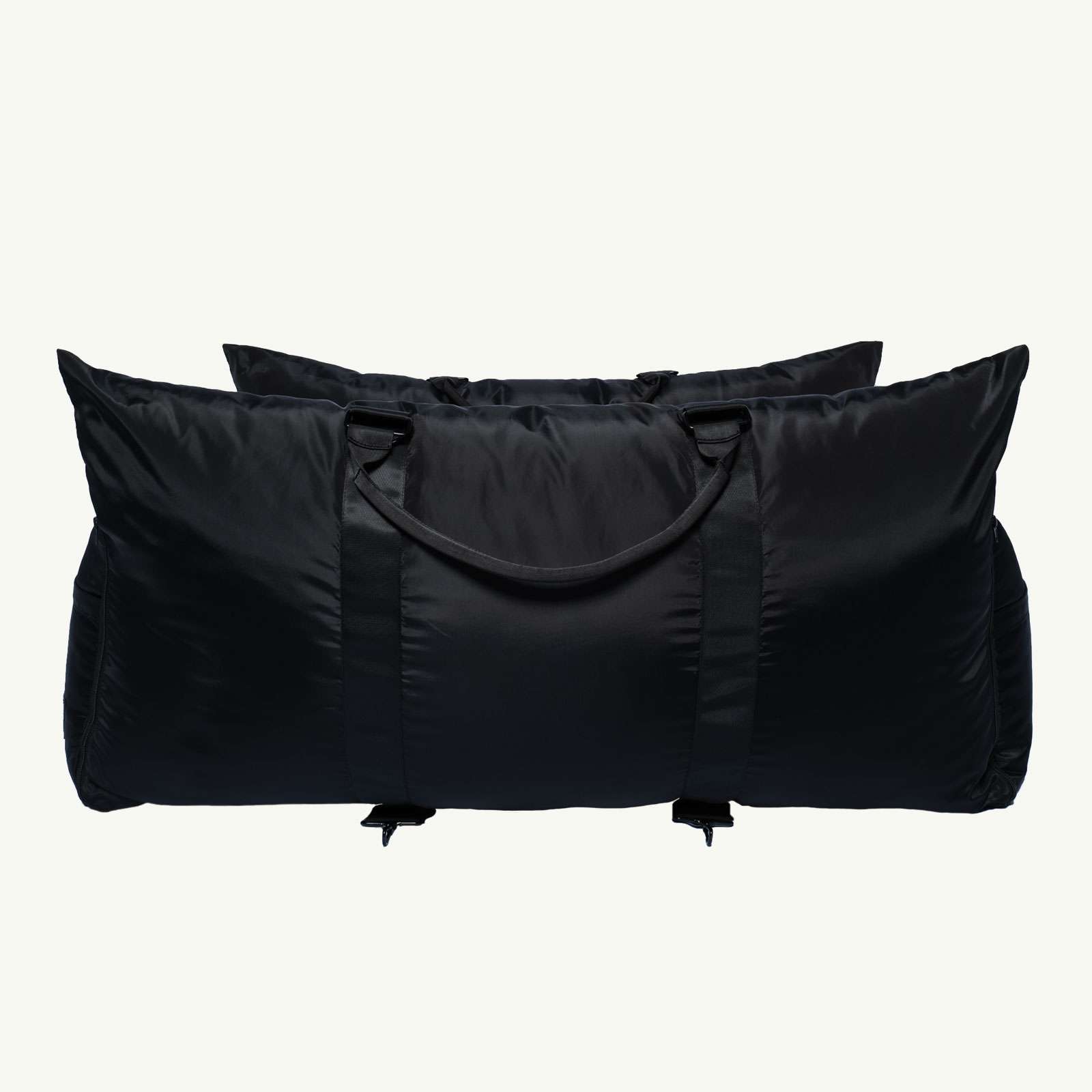 Black travel pet bed bag with handles on a white background