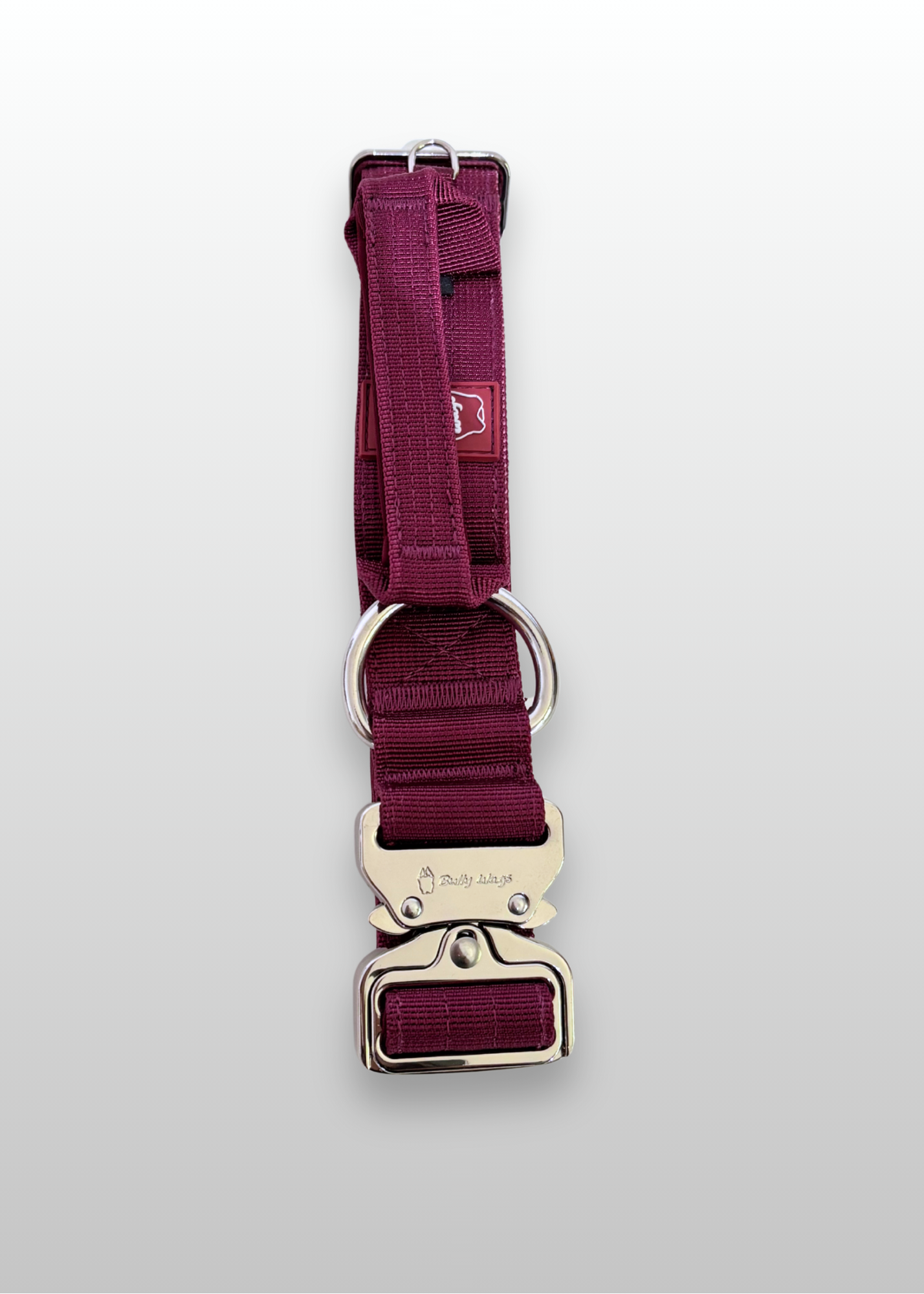 1.5" Tactical Collar with Handle - Cherry Wine pet collars & harnesses from Floof Pet Products on a neutral background