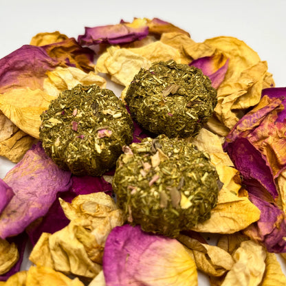 Spring Flower Hay Bites small pet treats from Floof Pet Products on a neutral background