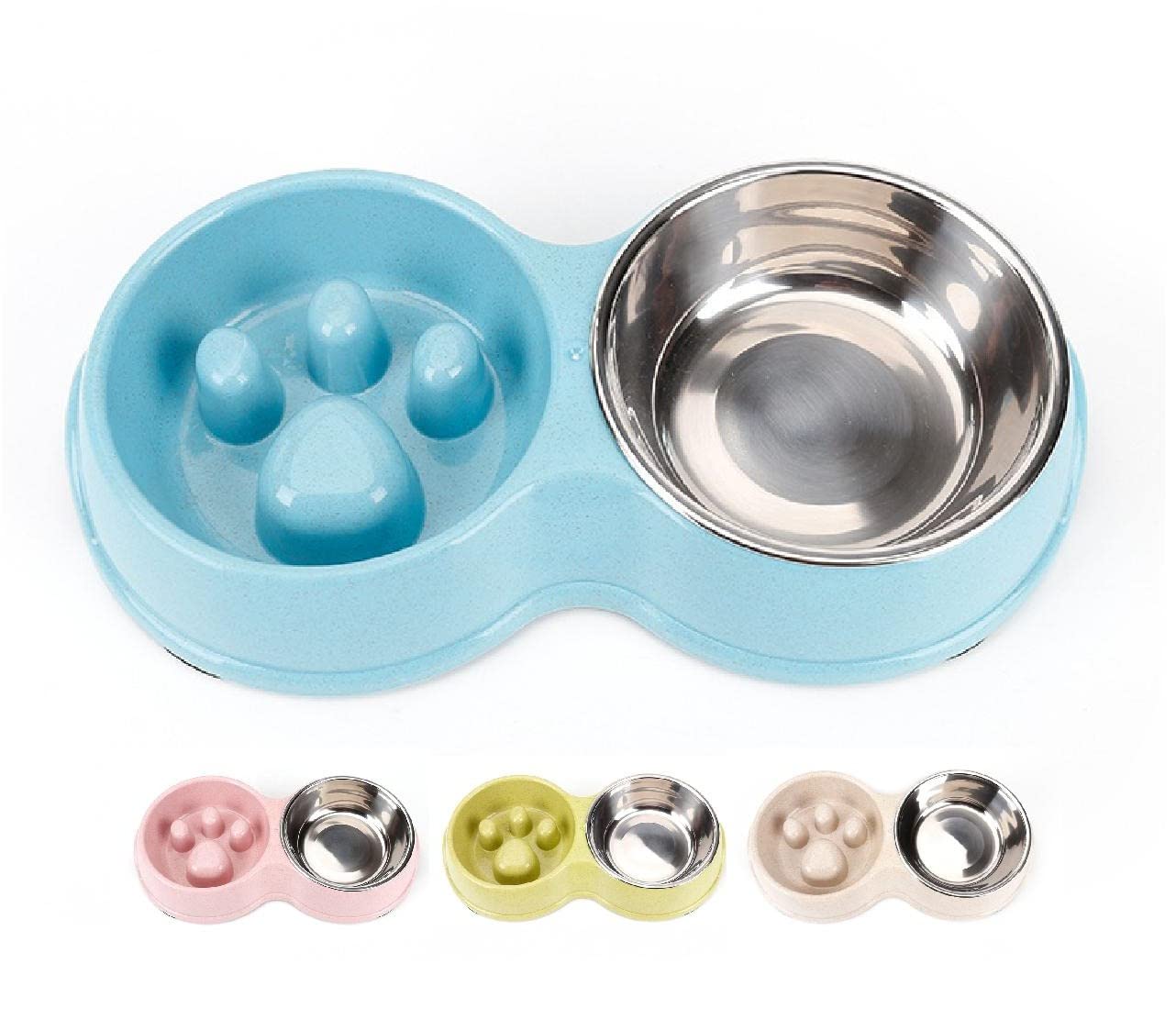 Double Slow Feeder Food and Water Bowls for Pets