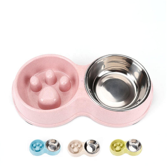 Double Slow Feeder Food and Water Bowls for Pets