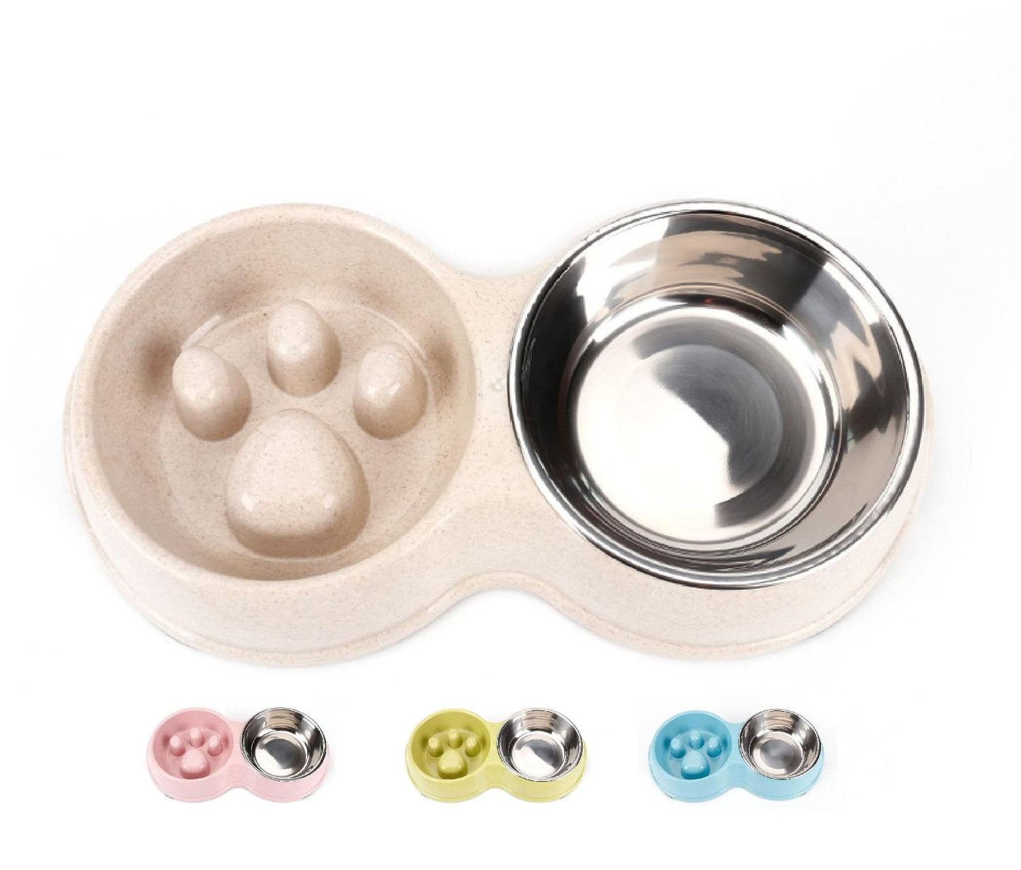 Double Slow Feeder Food and Water Bowls for Pets