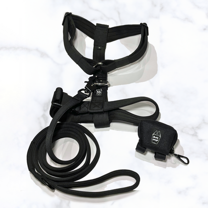Y-Strap Harness, Leash, & Waste Bag Dispenser Set dog harness & leash from Floof Pet Products on a neutral background