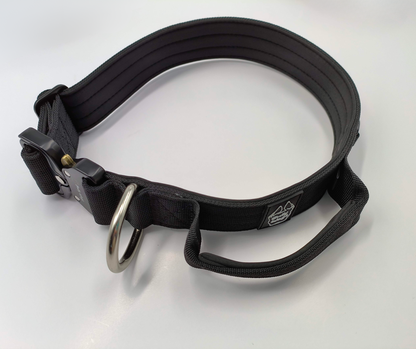 1.5" Tactical Collar with Handle - Black pet collars & harnesses from Floof Pet Products on a neutral background