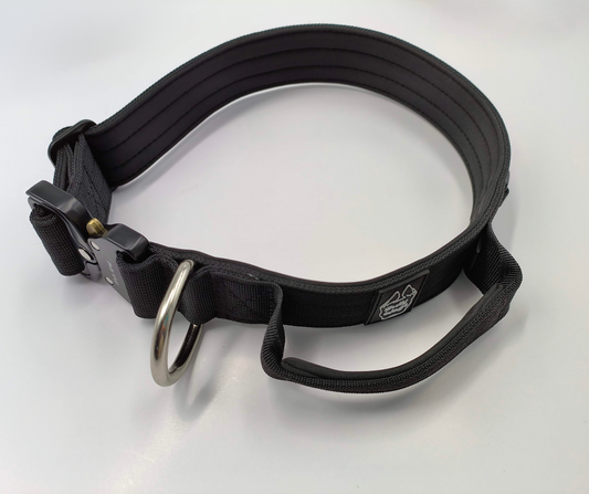 1.5" Tactical Collar with Handle - Black pet collars & harnesses from Floof Pet Products on a neutral background