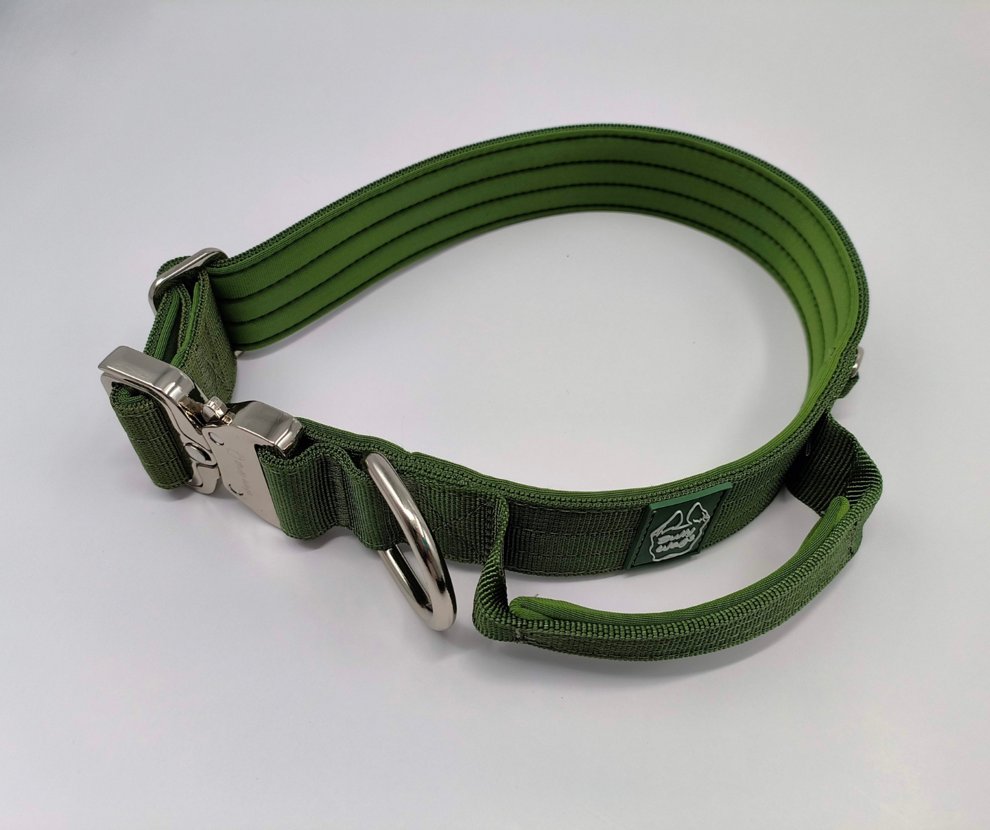 1.5" Tactical Collar with Handle - Cactus Green pet collars & harnesses from Floof Pet Products on a neutral background
