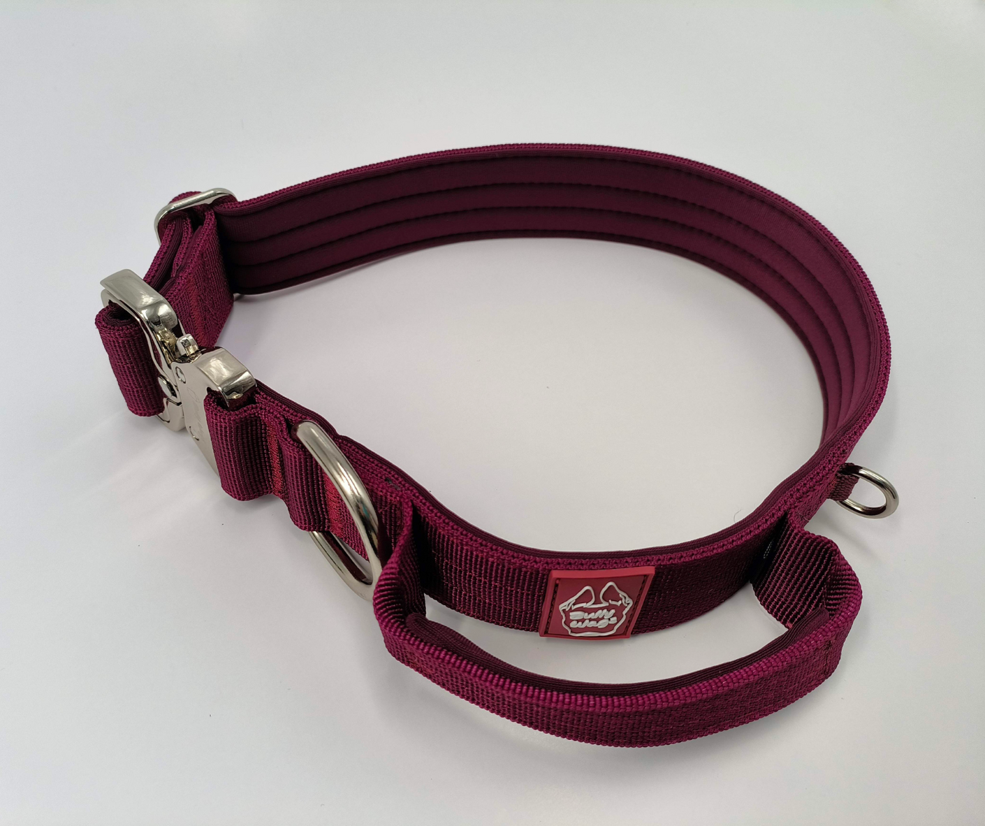 1.5" Tactical Collar with Handle - Cherry Wine pet collars & harnesses from Floof Pet Products on a neutral background