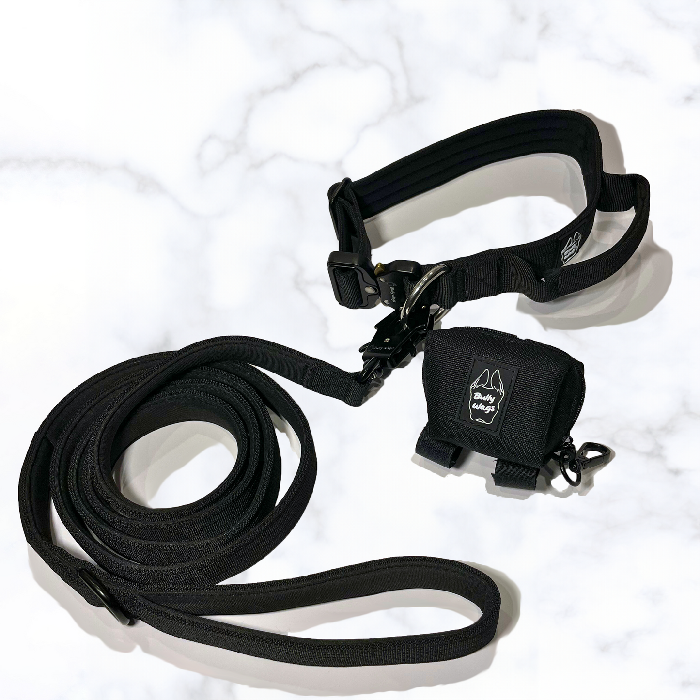 Tactical Collar with Handle, Leash, & Waste Bag Dispenser Set