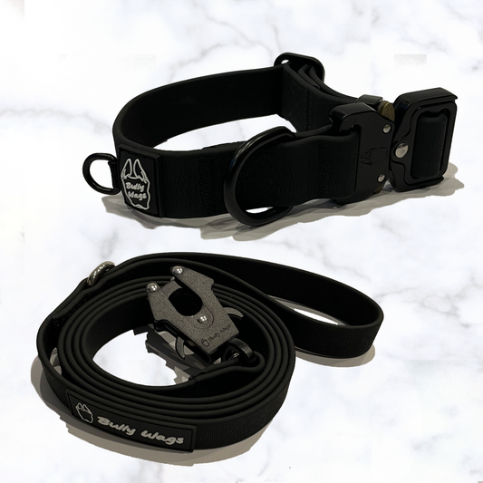 FloofPetProducts-BullyWags-WaterproofDuo-Blackleashandcollarsetfordogs-tacticaldoggear