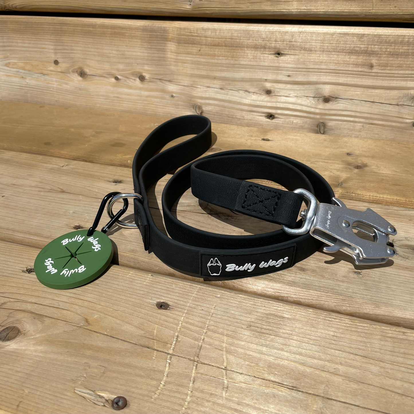 Poo bag holder on a waterproof silver leash