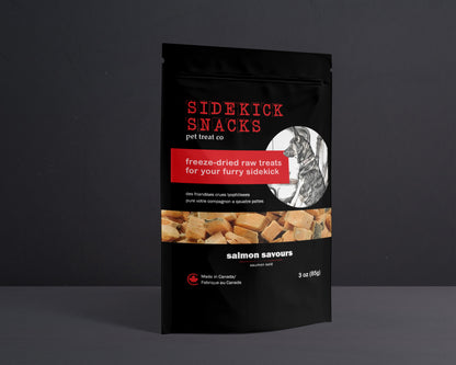 Freeze-Dried Salmon Savours Dog Treats dog treats from Floof Pet Products on a neutral background