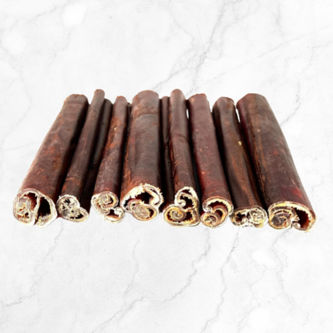 Stack of collagen sticks dog chews for dental health
