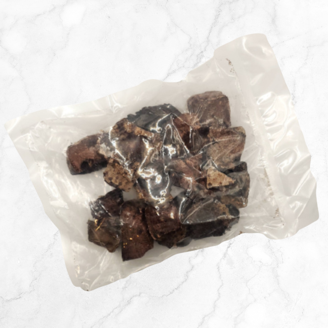 Bag of dehydrated beef liver on a white background