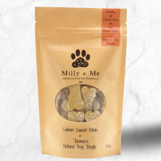 Milly & Me handcrafted pet product package on a white background