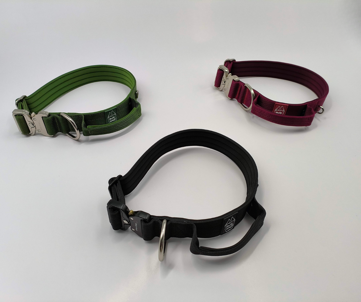 1.5" Tactical Collar with Handle - Cherry Wine pet collars & harnesses from Floof Pet Products on a neutral background