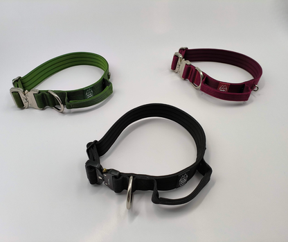 1.5" Tactical Collar with Handle - Cherry Wine pet collars & harnesses from Floof Pet Products on a neutral background