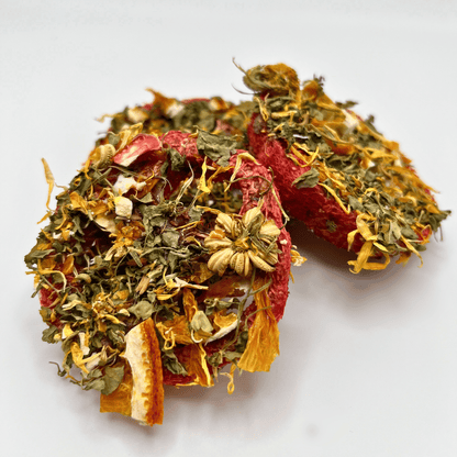 Berry Love Loofah Chews for Bunnies small pet treats from Floof Pet Products on a neutral background