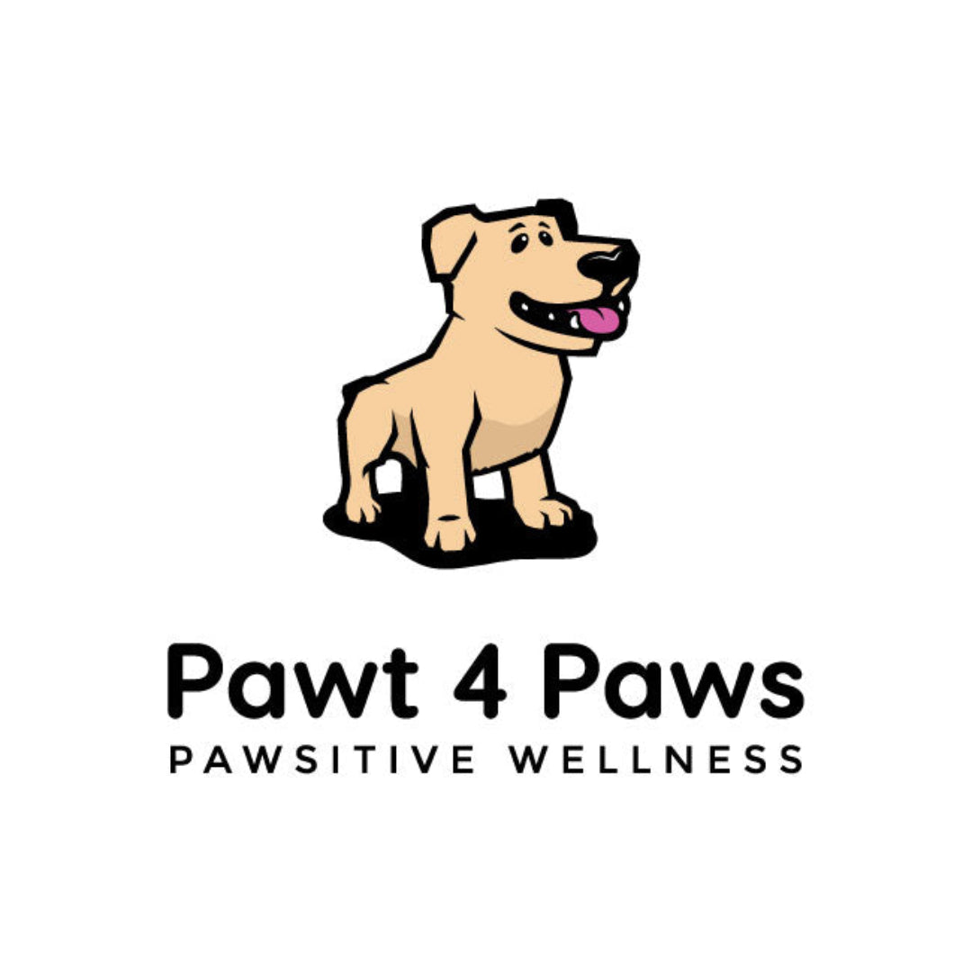 Logo of Pawt 4 Paws with a cartoon dog on a white background